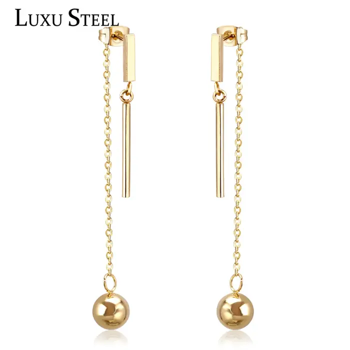 LUXUSTEEL – boucles d'oreilles dorées à la mode pour femmes, pendentifs en forme de boule en acier i