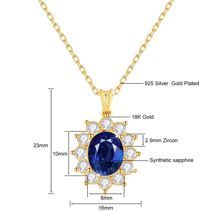 Szjinao – collier saphir bleu en or 18 carats pour femmes, pendentif princesse Kate, bijoux en or K,