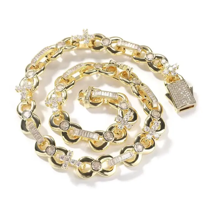 Collier Hip-hop pour hommes, bijoux haut de gamme, surface photosensible, croix infinie de 12mm, bou