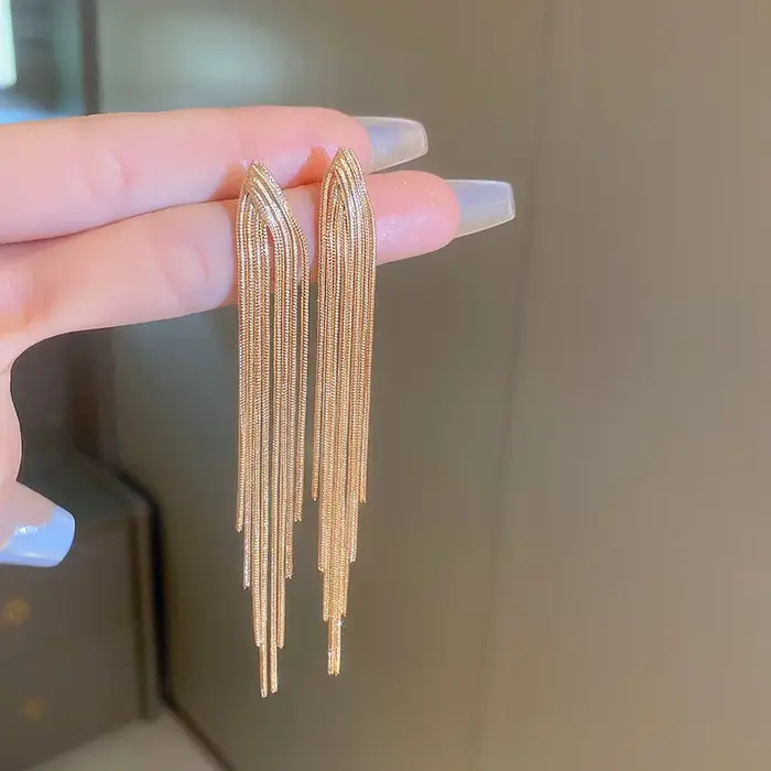 Boucles d'oreilles longues à pampilles en chaîne pour femmes