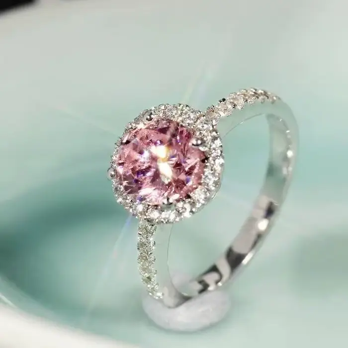 Bague de fiançailles romantique en argent incrusté de diamants roses pour femme, matiques en pierres
