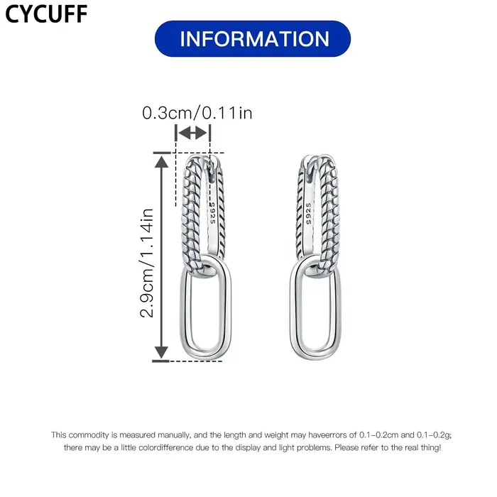 CYCUFF boucles d'oreilles pour 925 en argent Sterling mode rectangulaire Double anneau motif serpent