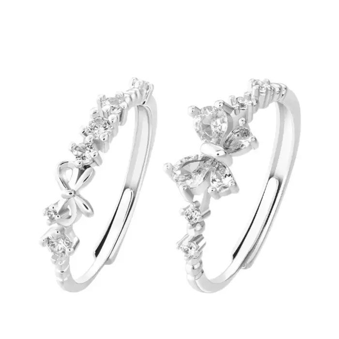 Bague papillon réglable en zircon pour femmes