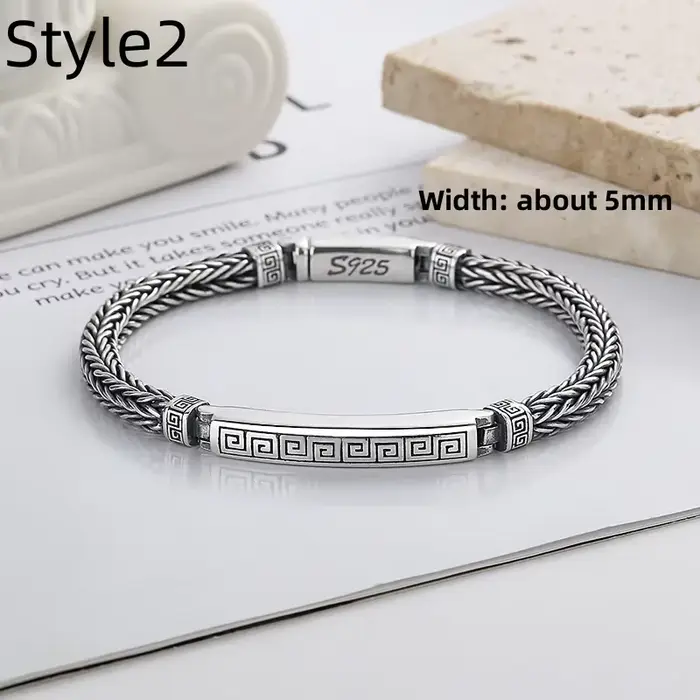 Bracelet rétro en argent sterling 925 pour hommes et femmes, personnalité à la mode, queue de renard