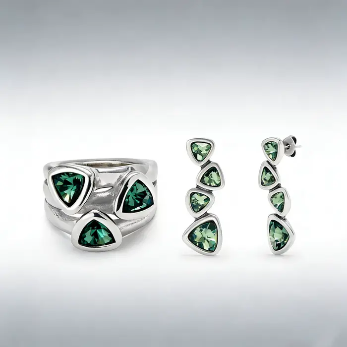 Bijoux en argent de haute qualité très vendus, ensemble de bagues et de boucles d'oreilles avec cris