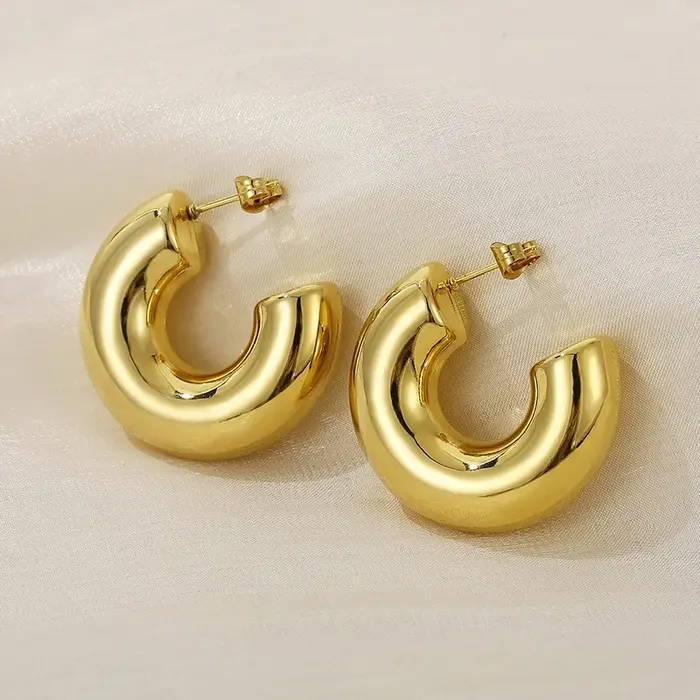 Boucles d'oreilles rondes épaisses en forme de C pour femmes, cercle brillant, couleur or argent, ai