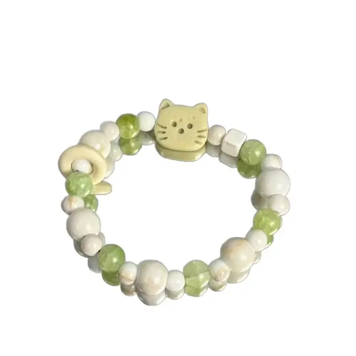 Bracelet chat étoile en céramique fait à la main, dessin animé Style coréen, accessoires de bijoux frais, perle mignonne pour femmes