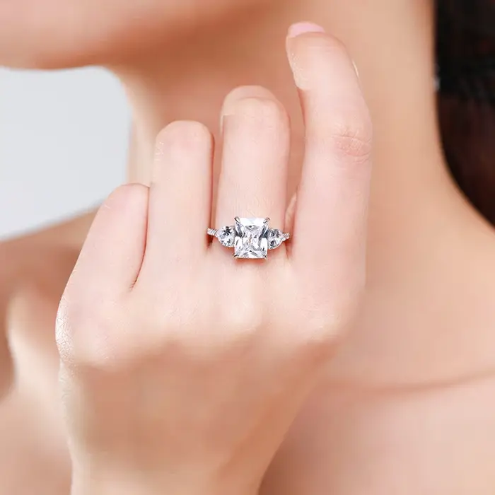 Ailmay exquis luxe Rectangle 3ct AAAAA CZ bague 925 bagues en argent Sterling pour les femmes de fiançailles de mariage bijoux féminins fins