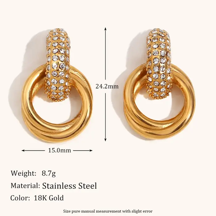 La. Muses – bague circulaire en Zircon blanc pour femmes, boucles d'oreilles en acier inoxydable en 