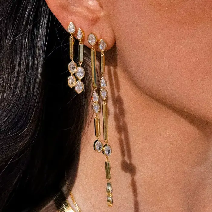Boucles d'Oreilles Pendantes Zircone Cubique Géométrique pour Femmes Occasions Spéciales Mode Princesse
