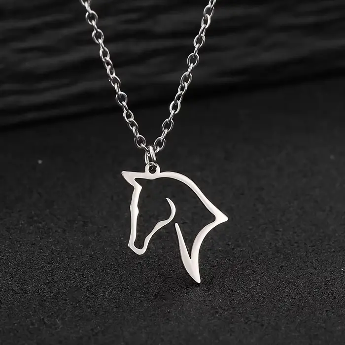 Collier en acier inoxydable avec pendentif cheval creux, bijoux unisexes mignons pour femme, cadeau 