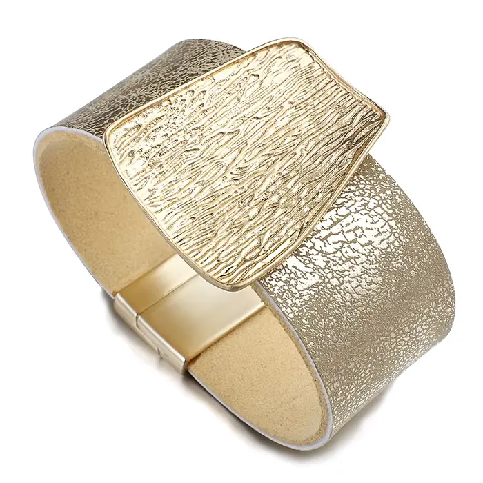 ALLYES – Bracelet en cuir couleur or Champagne pour femmes, breloques minimalistes, large enveloppe,
