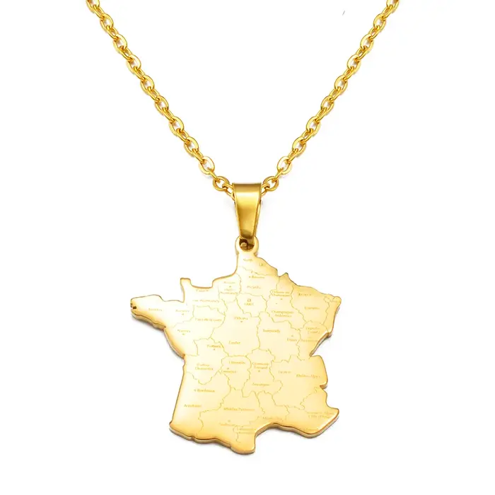 Anniyo Française – colliers avec pendentif carte pour femmes et filles, bijoux français français en 