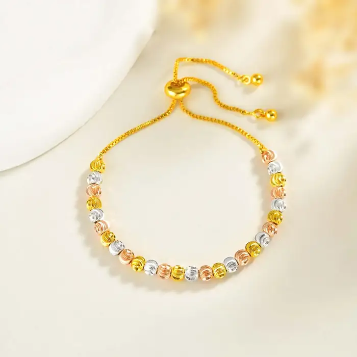 Bracelet de perles de luxe à texture tricolore pour femmes, bracelets à breloques à chaîne réglable 