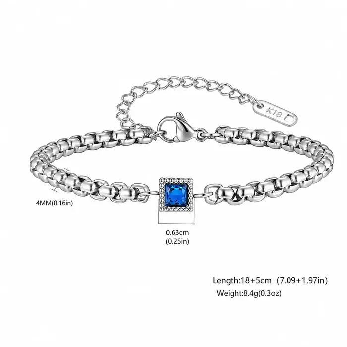 Bracelet à chaîne en Zircon carré bleu et noir brillant pour femmes et hommes, en acier inoxydable, 
