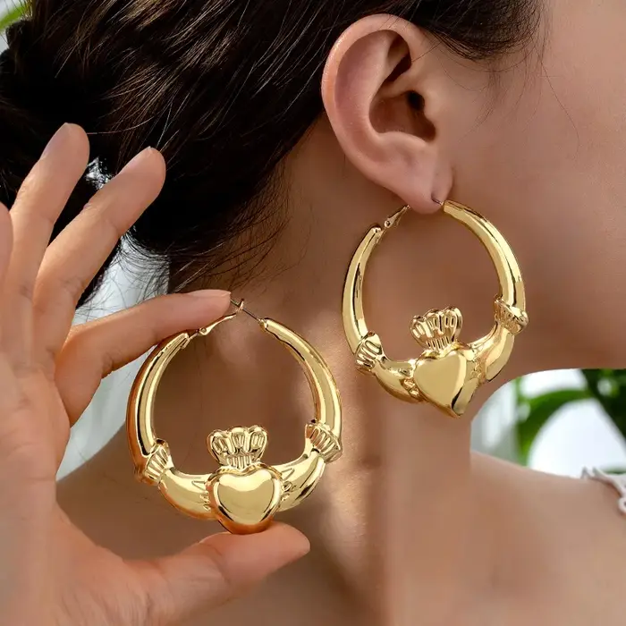 Grandes boucles d'oreilles en bambou pour femmes, exagérées, à la mode, couleur or, cercle rond géom