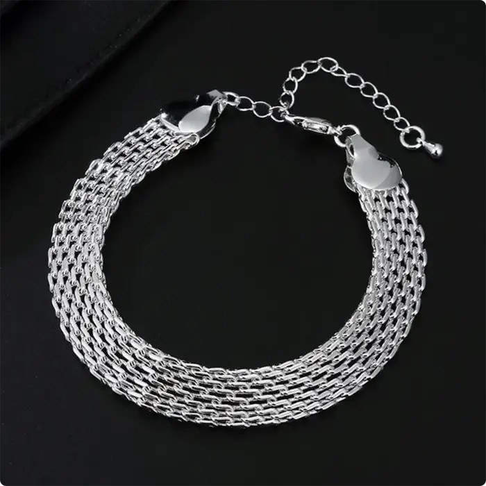 Bracelet en argent sterling 925 pour femmes, chaîne tressée exquise et élégante, pour mariage, fête,