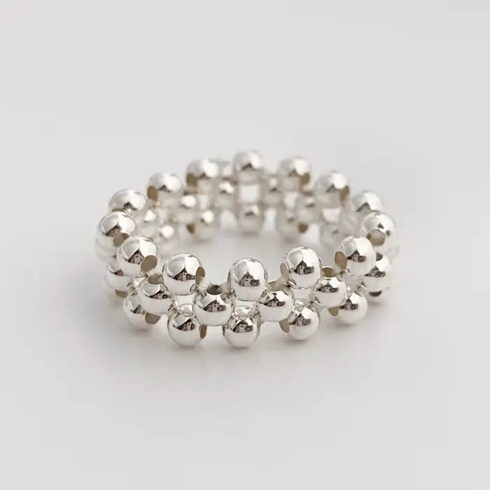 PANJBJ Bague en argent 925 avec perles pour femme, design ajouré irrégulier, minimaliste, bijou poly