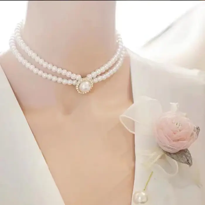 Collier et boucles d'oreilles en perles Double couche pour femmes