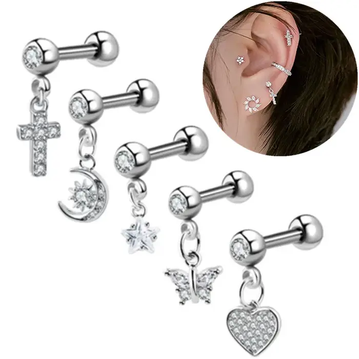 Boucles d'oreilles en cristal pour cartilage, mignonnes et romantiques en acier inoxydable, pour femmes, occasions spéciales, piercings helix daith