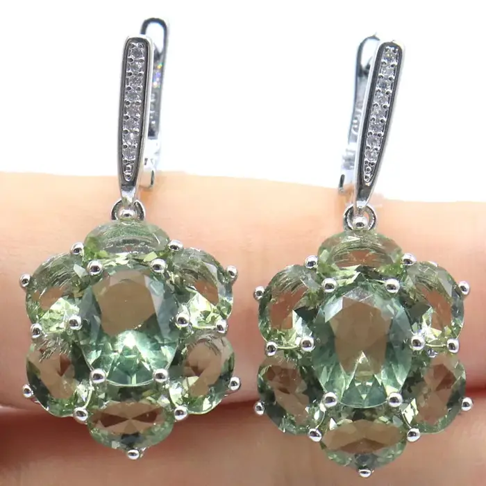 38x17mm Jzaza London Topaze bleue Kunzite Morganite Tanzanite améthyste Rhodolite grenat CZ bijoux fins pour femmes boucles d'oreilles en argent