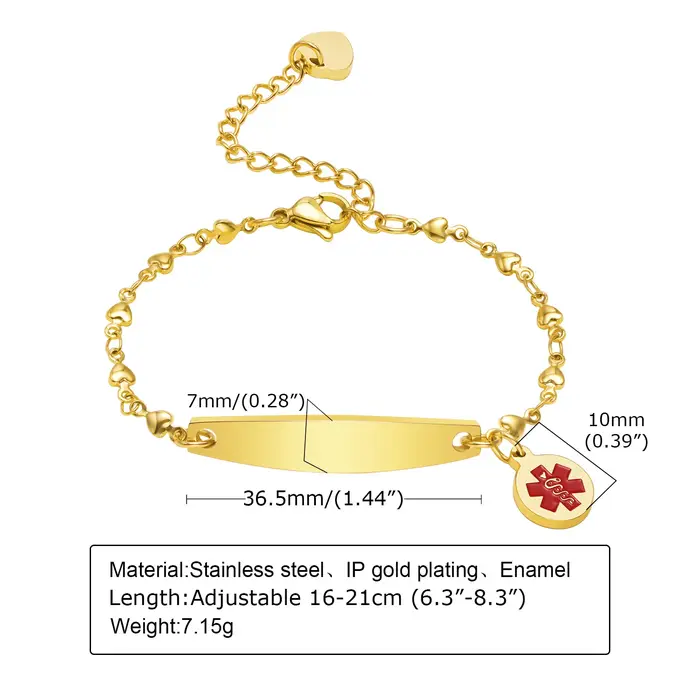 Bracelet d'identification médicale personnalisable à la croix pour femmes, élégant et pratique pour les occasions quotidiennes et extérieures
