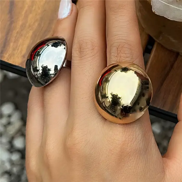 Bague dôme punk large et lisse pour femmes et hommes, demi-ronde en métal, forme géométrique de boule, bijoux statement exagérés