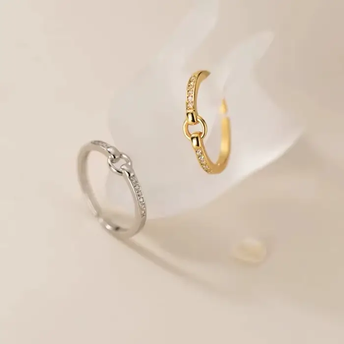 Bague géométrique ronde en argent plaqué, style coréen, pour femme, tendance, ouverte, sertie de dia