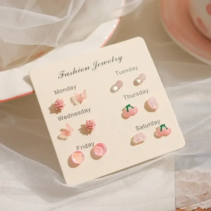 Boucles d'oreilles roses simples style Vitality Girl, texture douce, en résine et céramique, cadeau 