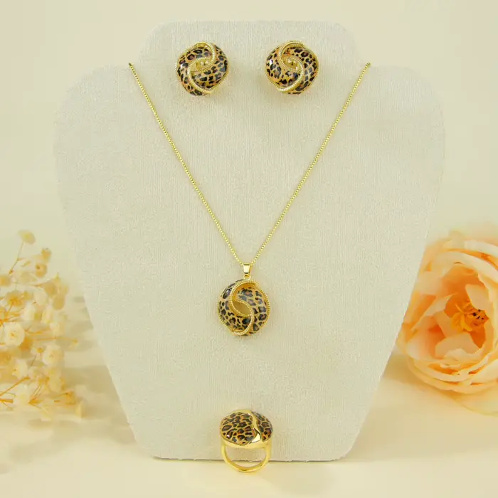 Ensemble de bijoux léopard de haute qualité, collier, bracelet et boucles d'oreilles exquis en or 14