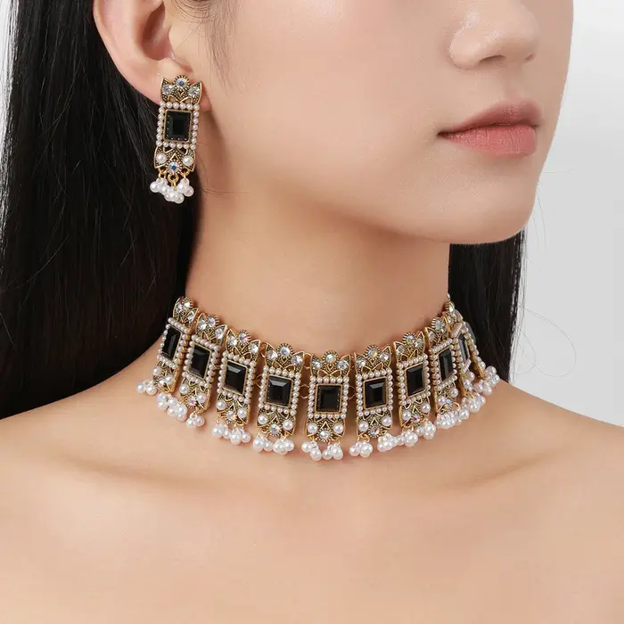 Ensembles de boucles d'oreilles géométriques en cristal bleu pour femmes