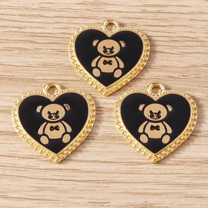 Breloques Cœur d'Ours Adorables en Émail Couleur Or Alliage de Zinc pour Créations DIY Bijoux Femme Occasions Spéciales