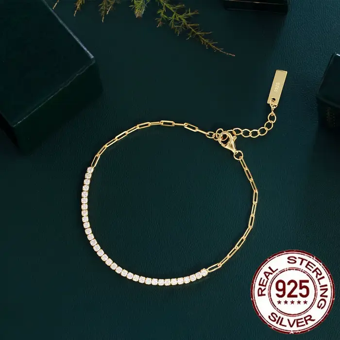CWWZircons – Bracelet en argent Sterling 925 pour femmes, chaîne de Tennis en zircone cubique brilla