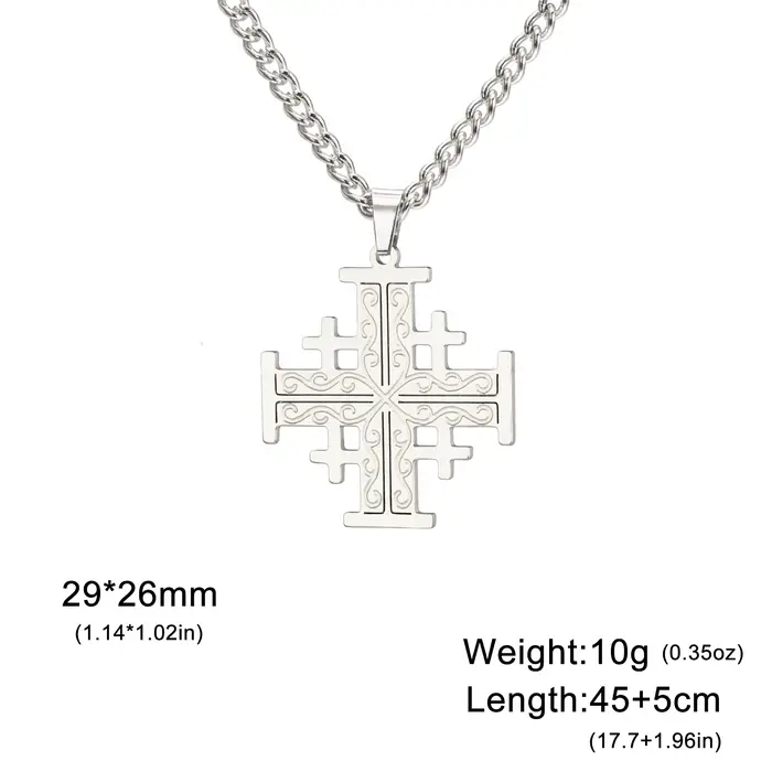 EUEAVAN jérusalem templier croix colliers en acier inoxydable croisé cinq fois croix collier chrétie