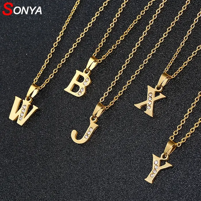 SONYA acier inoxydable 26 lettres collier Initial pour femmes Alphabet colliers pendentifs amis fami