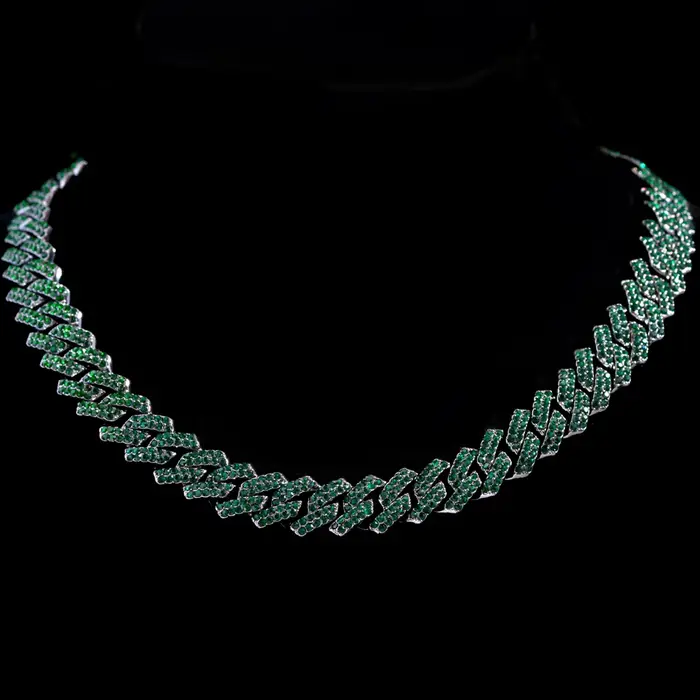 Collier chaîne cubaine pour hommes et femmes, chaîne à maillons sertie de strass verts, bijoux hip-h