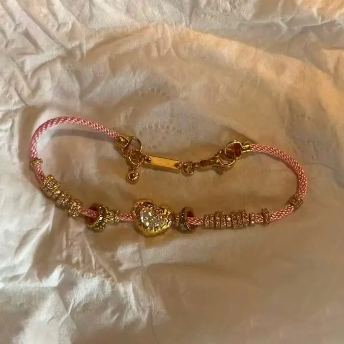 Bracelets superposés de style doux et luxueux pour femmes, corde tressée rose haut de gamme avec dia