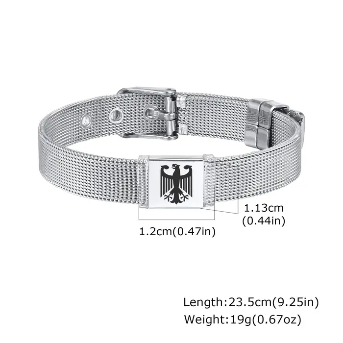Bracelet aigle allemand pour hommes et garçons, Bracelet réglable en maille d'acier inoxydable, cade