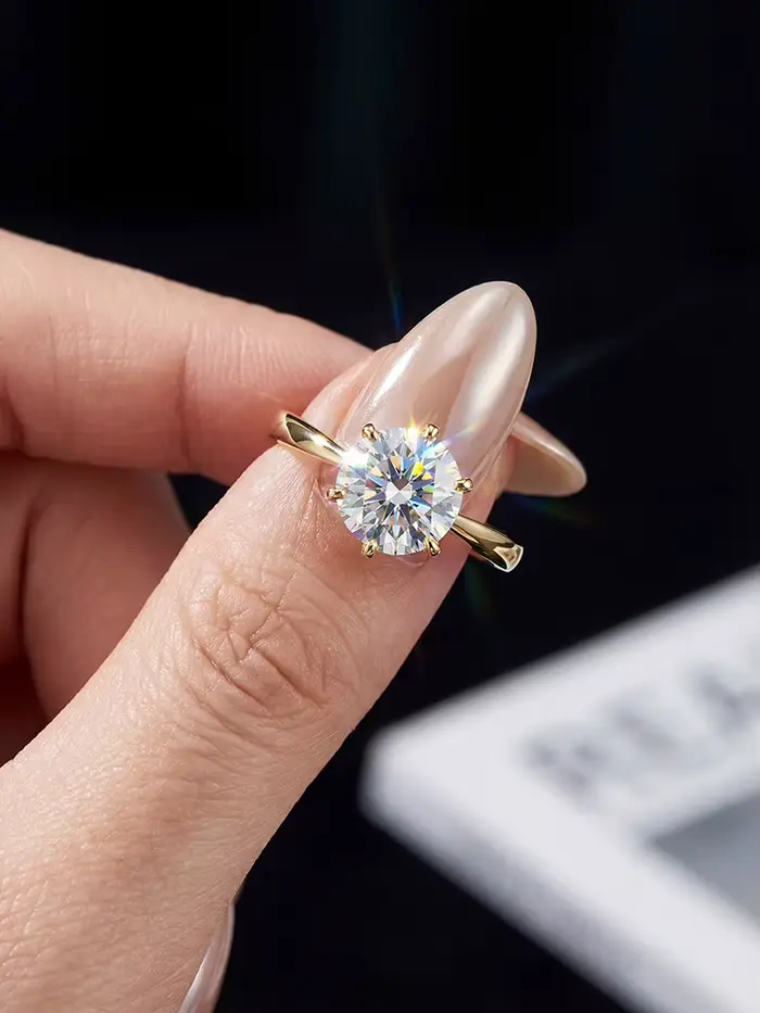 Bague en moissanite véritable ronde argent sterling 925 bijou de mariage élégant pour femme occasions spéciales