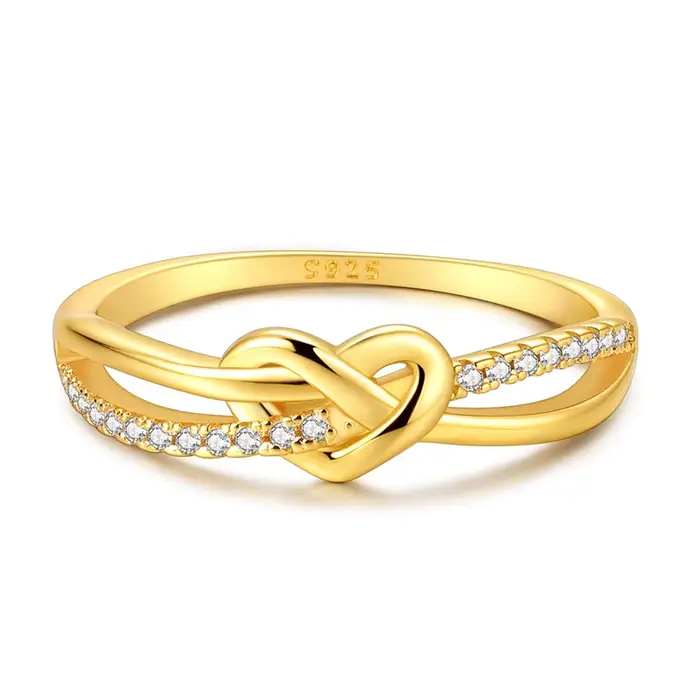 Bague en argent Sterling 925 or scintillant nœud d'amour bijoux pour femmes et filles engagement occasions spéciales zirconium blanc symbole d'amour et de promesses