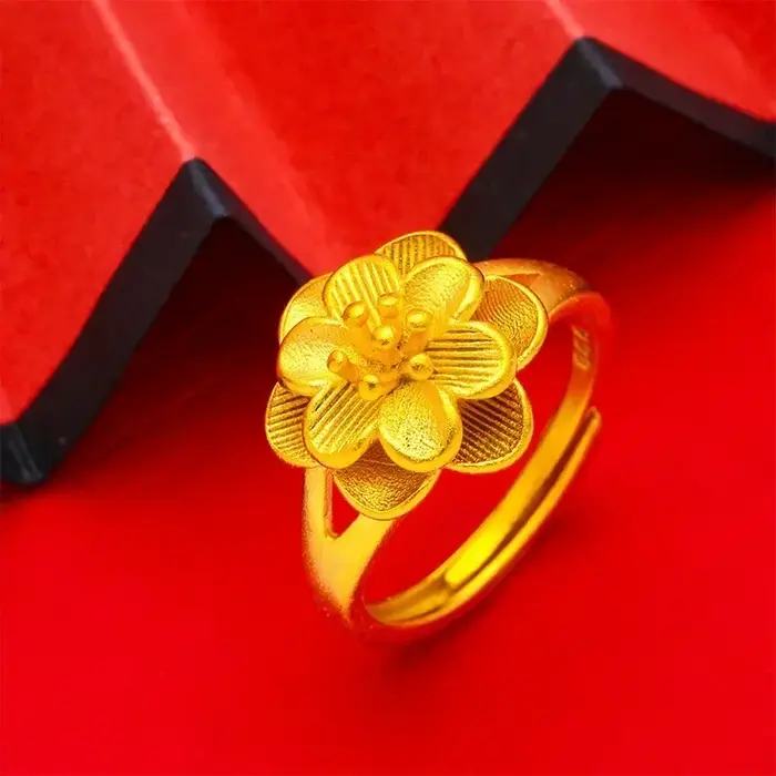 EternaGold – bague en or véritable 24K pour femmes, réglable, Au999, grande fleur de pistil, cadeau 