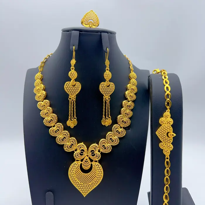 Parure de collier long à pampilles couleur or 24K indien, bijoux de luxe nigériens, éthiopiens, de D