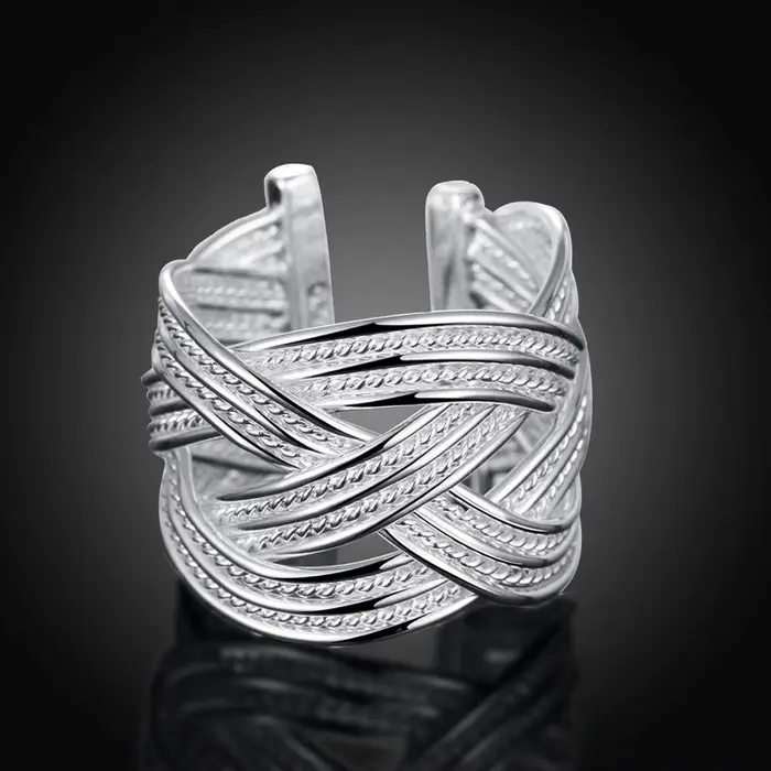 Bague de fiançailles plaquée argent tissée à la main pour femmes alliances de mariage occasions spéciales et tracker d'humeur