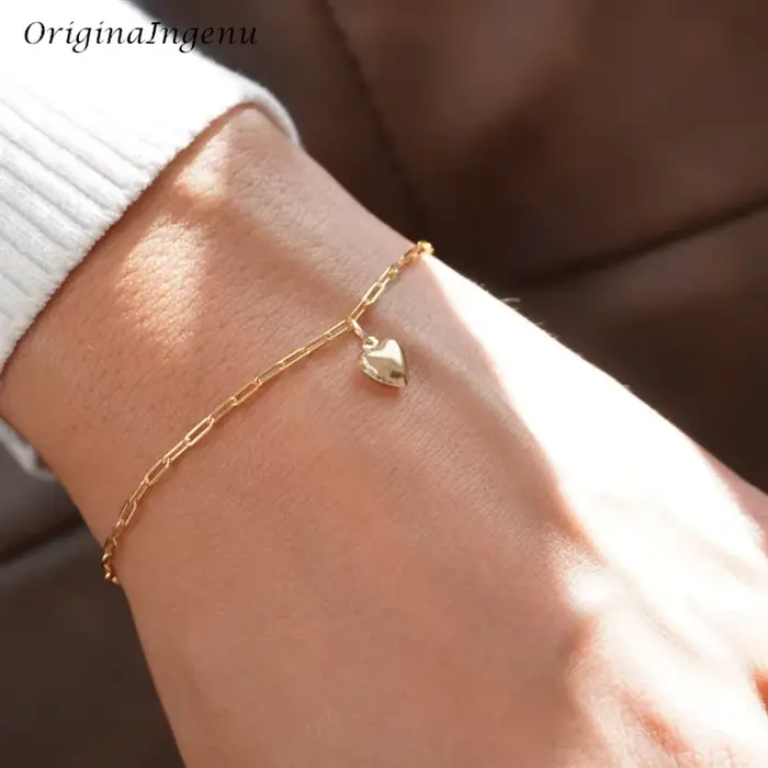 Bracelet en forme de cœur rempli d'or, bijoux faits à la main, breloques Boho, bracelets de cheville Vintage pour femmes, cadeau de demoiselle d'honneur