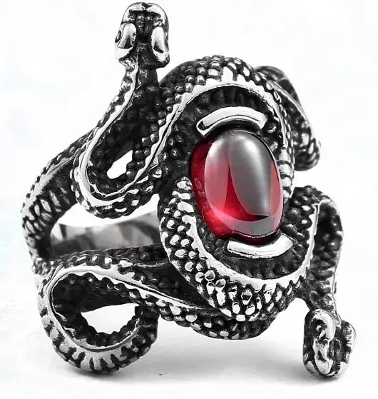 Bague serpent pierre rouge, en acier inoxydable 316L, pour hommes et femmes, à la mode, 2017