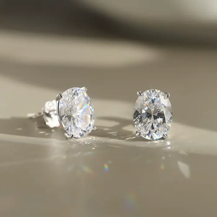 Boucles d'oreilles ovales en Moissanite pour femmes, 0,5-3 ct, avec certificat, Test de diamant réus