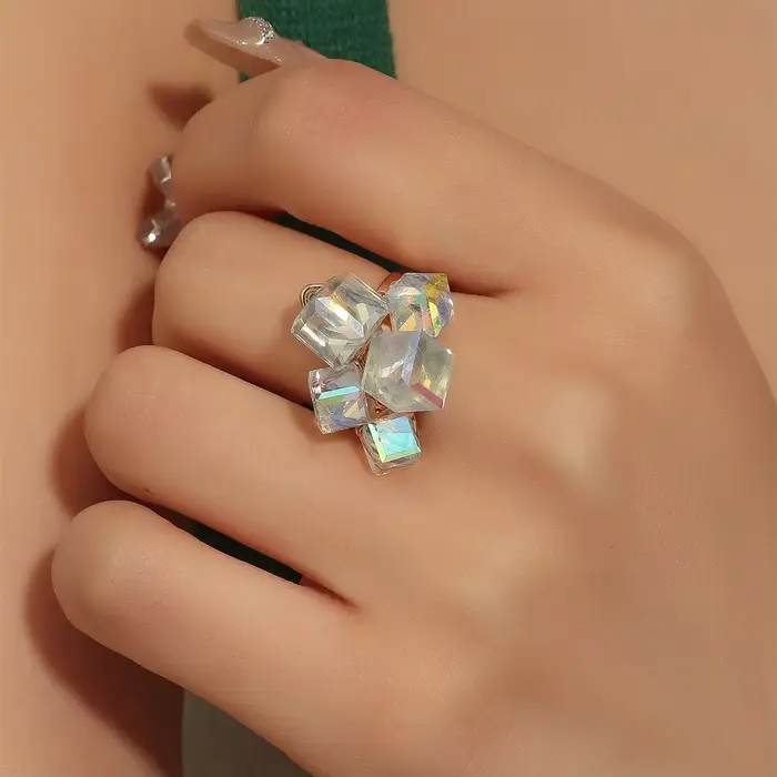Bijoux en forme de cube 3D de style coréen, accessoires pour les mains, bague autrichienne incrustée