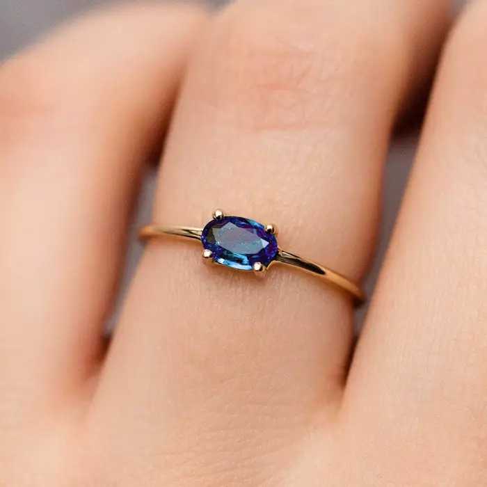 Bague de fiançailles or plaqué 14K avec zirconium ovale pour mariage et occasions spéciales femme