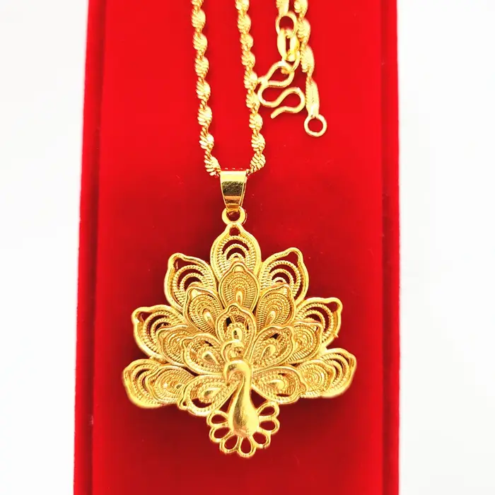 Colliers à breloques pour femmes plaqué or grand paon pendentif Collier