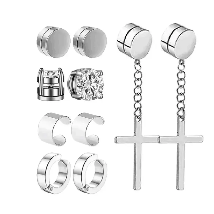 Ensemble de faux boucles d'oreilles en acier inoxydable pour hommes